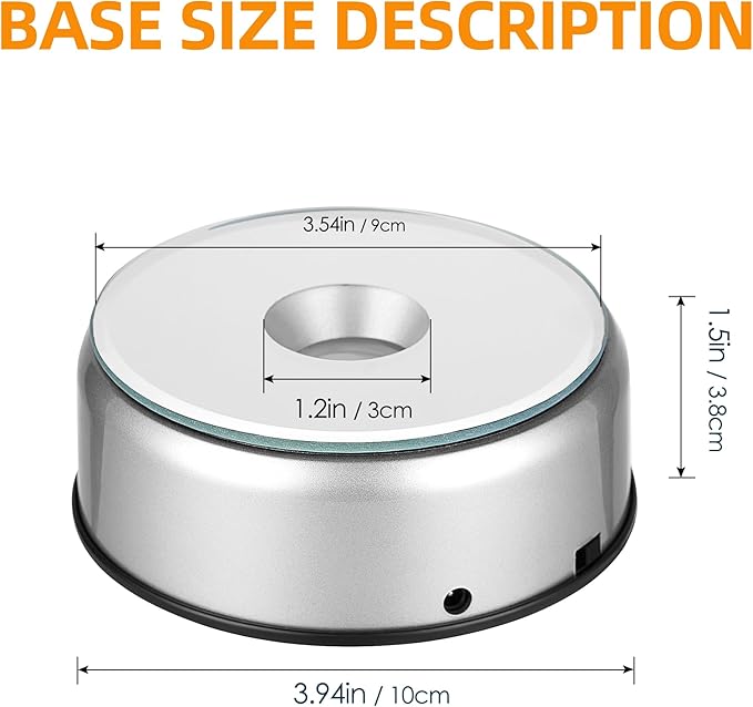 EUSTUMA Rotating LED Display Base Colorful Light Crystal Display Base Stand,Lighted Up Stand Color Changing Small LED for 3D Glass Crystal Art,Holiday Party Decoration. (A-Silver-White Light)