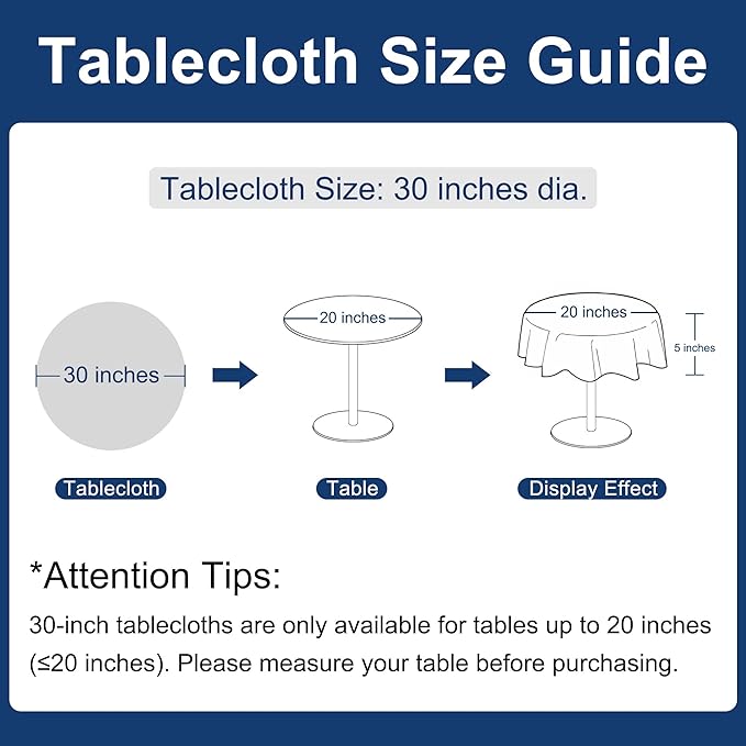 Hiasan Round Linen Tablecloth 30 Inch - Wrinkle and Stain Resistant Washable Polyester Fabric Table Cloth for Dining Room Kitchen Party, Beige