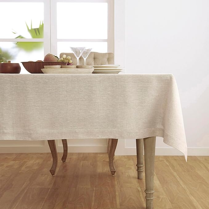 Solino Home Linen Tablecloth 60 x 120 Inch - 100% Pure Linen Light Natural Table Cloth for Rectangle Tables - Athena, Machine Washable Tablecloth for Spring, Easter
