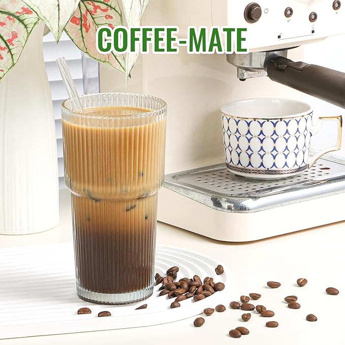 20 Oz Glass Cups and Straw 6 Set, Glass Tumbler with Straw, Vintage Glassware for Whiskey Cocktail Beer, Iced Coffee Cups (6 PACK)
