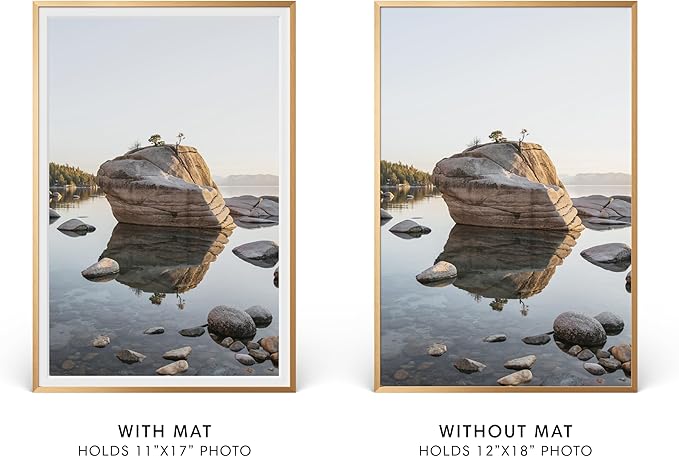 HAUS AND HUES 12x18 Picture Frame with Real Glass & Brass Premium-Grade Metal Matted to 11x17 - Aluminum 12x18 Poster Frame - Includes Hanging Kit - Ideal for Home, Office (12x18 in, Brass)