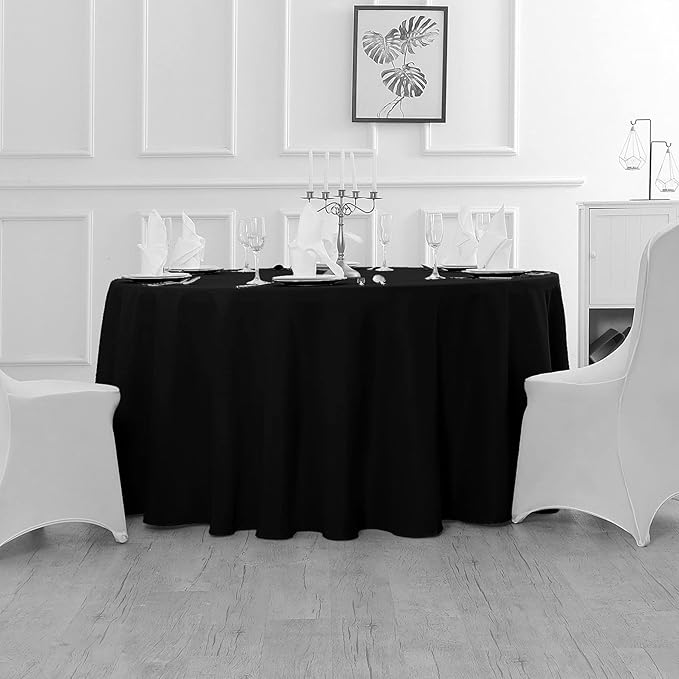 Fokitut 6 Pack Round Tablecloth, 90 Inch, Stain Resistant and Wrinkle Polyester Table Cloth, Fabric Table Cover for Kitchen Dining, Wedding, Party, Holiday Dinner-Black