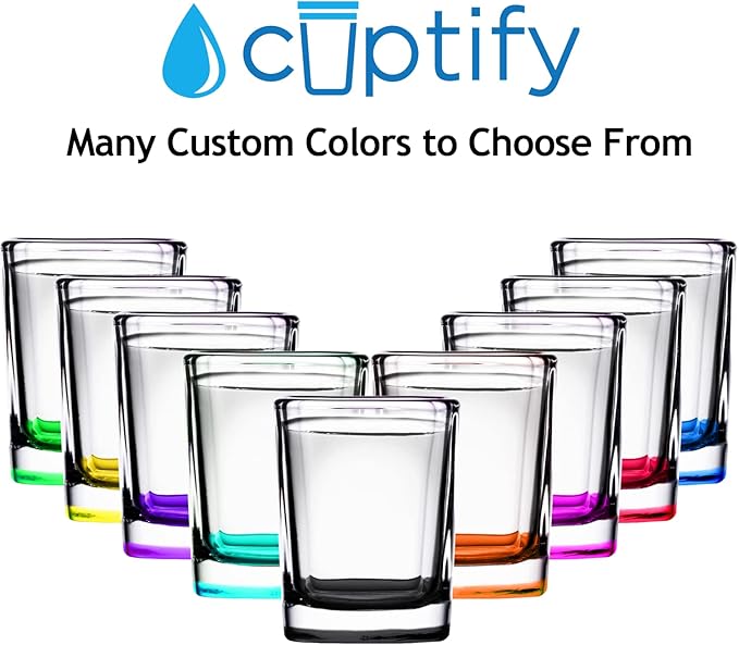 Personalized Square Shot Glasses Set of 25 Yellow Bottom 2oz Engraved Initial and Name Custom Gifts, Weddings, Birthdays, Party, Event, Decorations