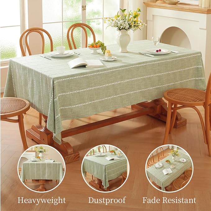 Zobesta Square Tablecloth Sage Green 53 x 53 Inch, Cotton Green Table Cloths Square, Washable Farmhouse Boho Tablecloths for Party, Holiday, Picnic, Dining, Outdoor,Fall