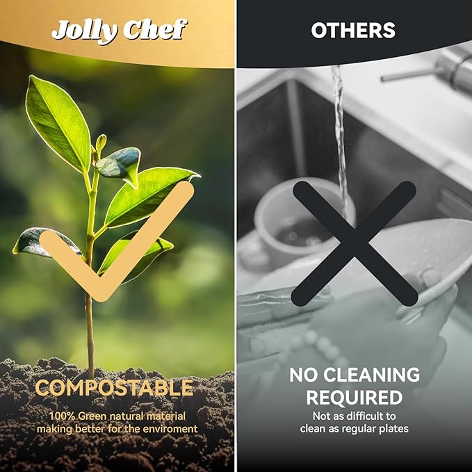 JOLLY CHEF Compostable Heavy Duty Plates 𝟭𝟬 𝗜𝗻𝗰𝗵 [𝟭𝟱𝟬 𝗣𝗮𝗰𝗸] Eco-Friendly Disposable Natural Paper Plates Bagasse Biodegradable Bulk for Party Dinner Thanksgiving Day (Brown)