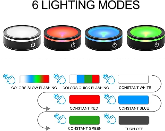 IFOLAINA LED Light Base Lighted Display Stand for Crystal 3D Photo Glass Art Tumbler RGB Multicolor Lighting Round Black Pedestal - Flat