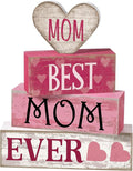 4 Pcs Mothers Day Table Decorations Mothers Day Tiered Tray Decor Mom Wooden Sign Mothers Day Centerpiece Decorative Faux Book Stack Block for Coffee Table Fireplace Mantel Floating Shelf