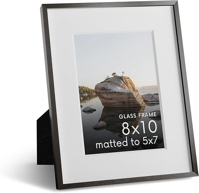 HAUS AND HUES 8x10 Picture Frame with Real Glass & Gray Premium-Grade Metal Matted to 5x7 - Aluminum 8x10 Picture Frame - Includes Easel Back, Hanging Kit - - Ideal for Home, Office (8x10 in, Gray)