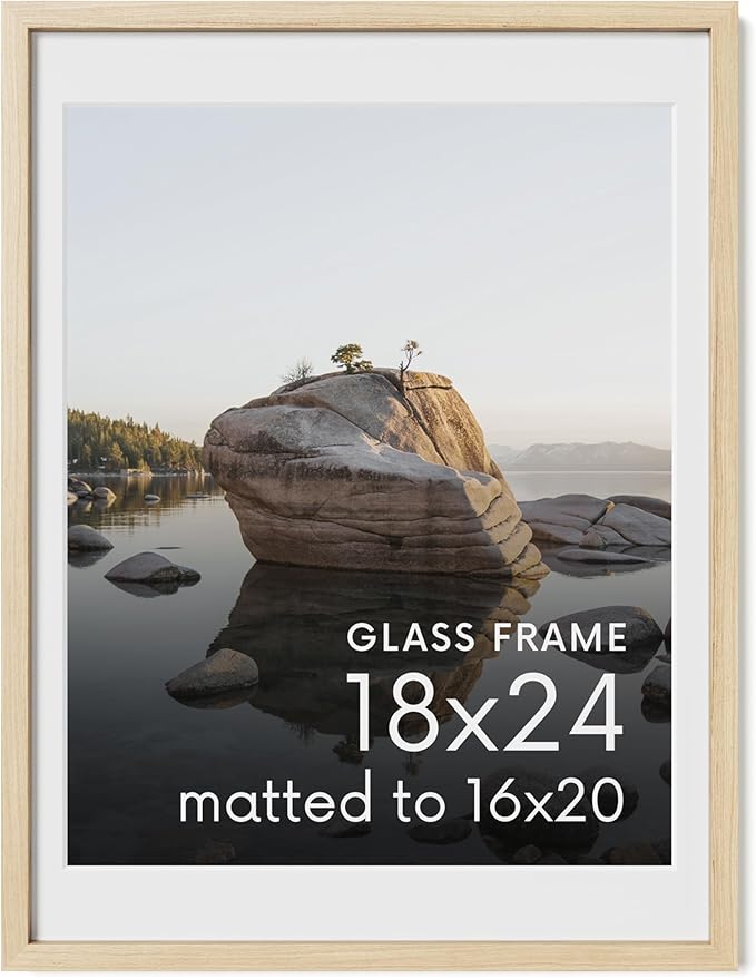 HAUS AND HUES 18x24 Picture Frame with Real Glass and Natural American Oak Matted to 16x20 - Oak 18x24 Frame Wood - Includes Vertical & Horizontal Hang - Ideal for Home, Office (18x24 in, Natural)