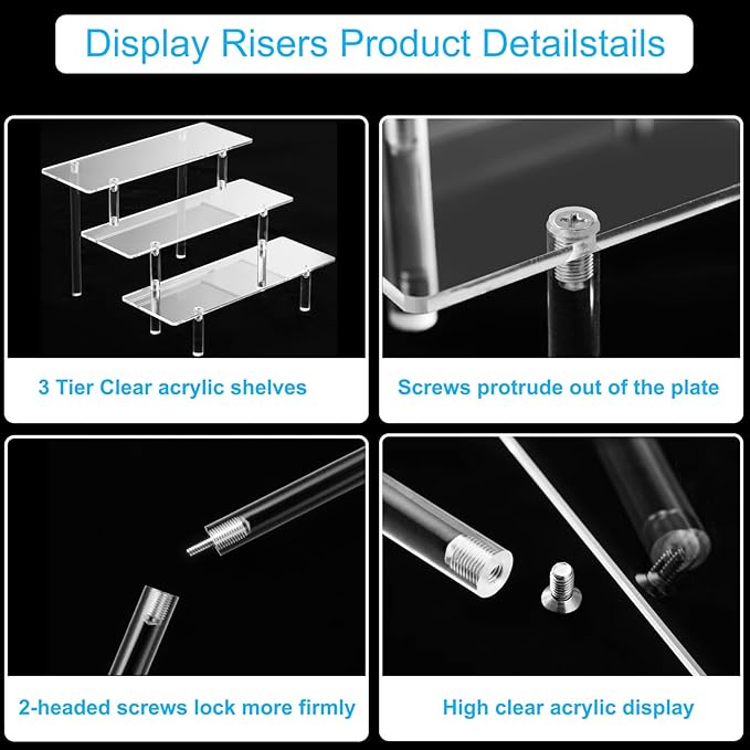 Acrylic Display Risers, Acrylic Perfume Stand Organizer, Clear Shelf Risers for Display Stands for Food, Tabletop Use, Amiibo Funko POP Figure, 3 Tier Clear Cupcake Stand Risers