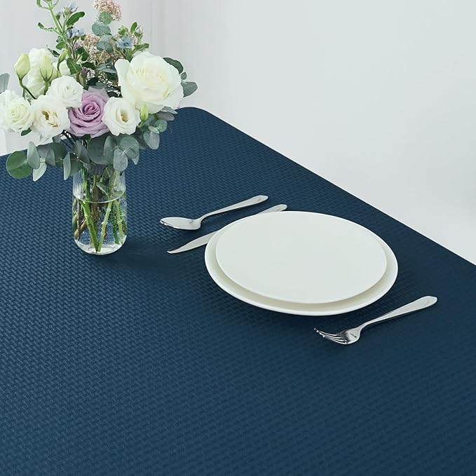 maxmill Jacquard Tablecloth Stain Resistant Waterproof Wrinkle Free Spillproof Washable Soft Weaved Texture Table Cloth for Dining Room, Indoor Outdoor Use, Rectangle 60 x 140 Inch, Navy Blue