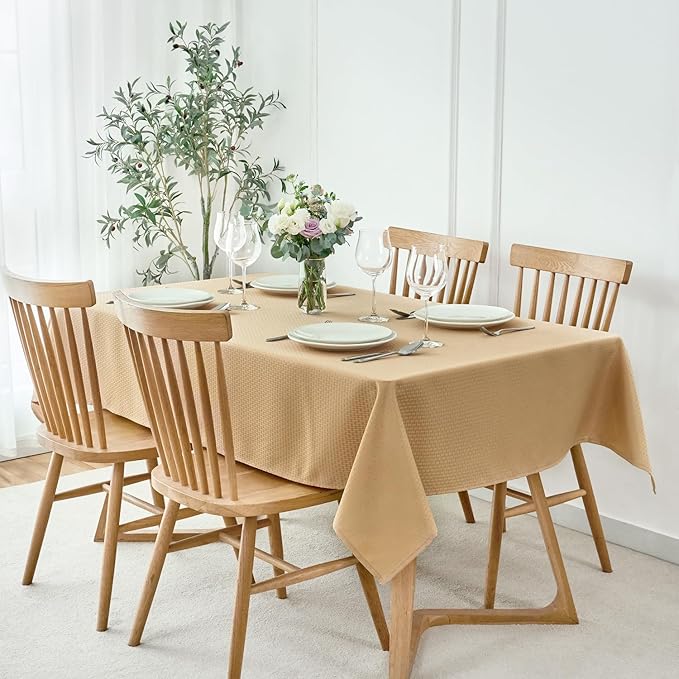 maxmill Jacquard Tablecloth Stain Resistant Waterproof Wrinkle Resistant Spillproof Washable Soft Weaved Texture Table Cloth for Dining Room, Indoor Outdoor Use, Rectangle 60 x 140 Inch, Beige