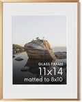 HAUS AND HUES 11x14 Picture Frame with Real Glass & Brass Premium-Grade Metal Matted to 8x10 - Aluminum 11x14 Picture Frame - Includes Hanging Kit - Ideal for Home, Office (11x14 in, Brass)