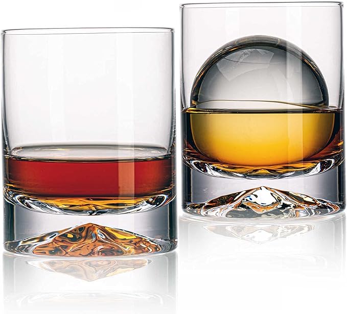 JBHO Hand Blown Crystal Double Old Fashioned Cocktail, Solid Whiskey Glasses, Rocks Glasses, Lowball Glasses - 12 Ounce - set of 2 - Perfect Size for Oversized Ice Cubes