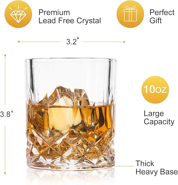 Set of 2 Crystal Whiskey Glasses - 11 oz Double Old Fashioned Tumbler, Perfect for Bourbon, Vodka, and Cocktails (Set of 2)