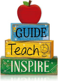 4 Pcs Back to School Table Decoration Apple Tiered Tray Decor End of School Year Teacher Appreciation Gift Decorative Apple Block Sign Centerpiece First Day Decor for Office Classroom