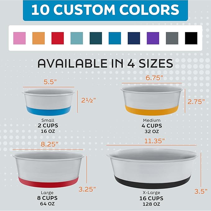 Master Pet Supply Stainless Steel Dog Bowls Set of 2 with Extra Thick Silicone Base - 8 Cup (64 oz) Mango Tango, Non-Slip, Dishwasher Safe Metal Bowls, Pet Dog Food Bowl for Dogs, Cats, Anti Rust