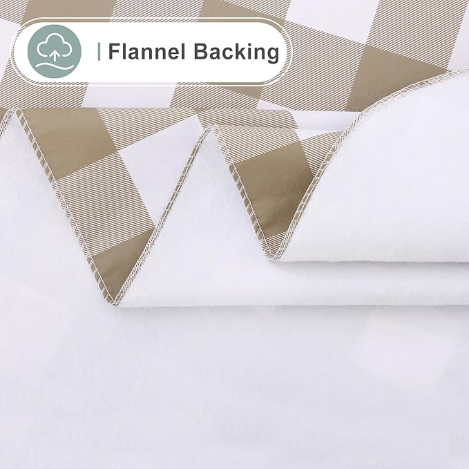 misaya Square Waterproof Vinyl Table Cloth, Buffalo Flannel Backed Tablecloth, Wipeable Plastic Table Cover for Dinner, Kitchen, Outdoor (60" x 60", Khaki and White)