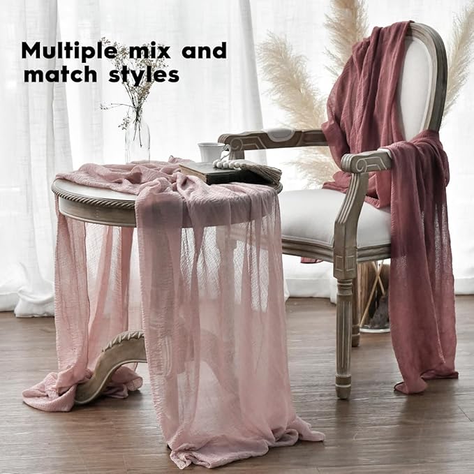 Artoid Mode Boho Cheesecloth Gauze Dusty Rose Wedding Table Runner, 160 Inch Seasonal Fabric Kitchen Dining Holiday Table Decor for Home Party Indoor