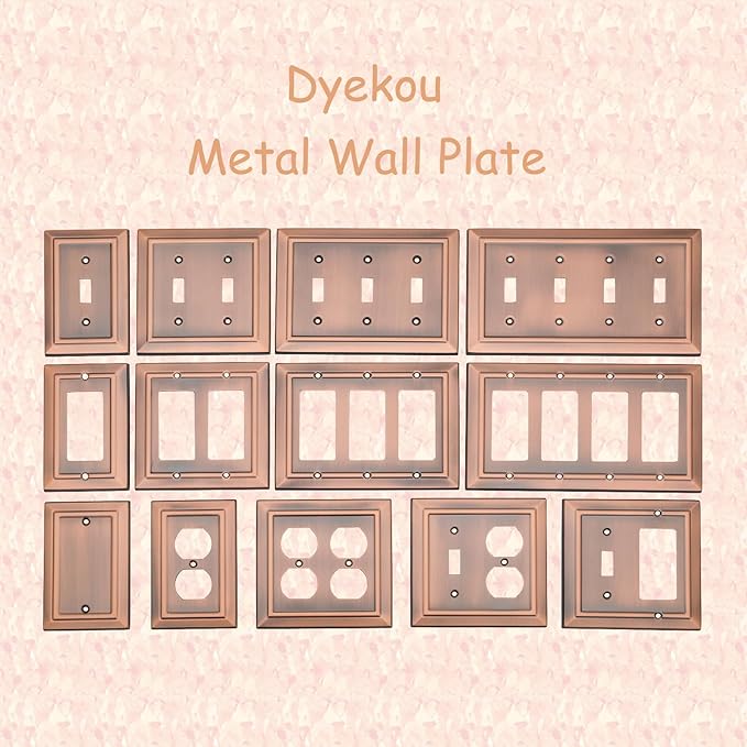 Metal Wall Plate for Electrical Outlets, Decorative Antique Copper Switch Plates Outlet Cover, Light Switch Cover Plate, 2-Gang Wall Plates (Toggle/Duplex, 2 Pack)