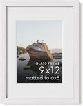HAUS AND HUES 9x12 Picture Frame with Real Glass and White American Oak Matted to 6x8 - Oak 9x12 White Frame - Includes Vertical & Horizontal Hang - Ideal for Home, Room, Office (9x12 in, White)