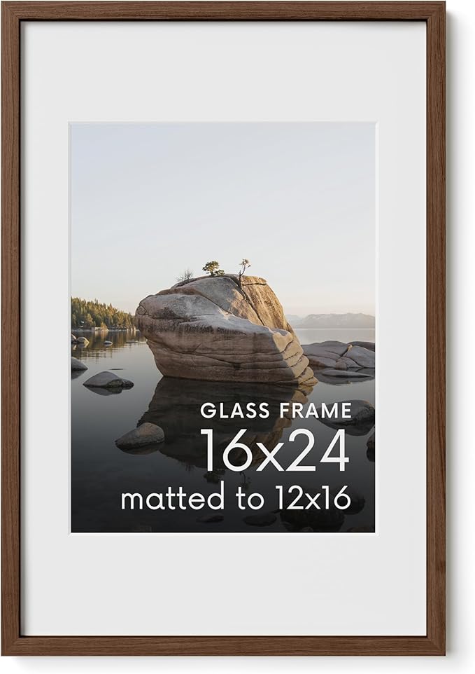 HAUS AND HUES 16x24 Picture Frame with Real Glass & Walnut American Oak Matted to 12x16 - Oak 16x24 Wood Frame - Includes Vertical & Horizontal Hang - Ideal for Home, Room, Office (16x24 in, Walnut)