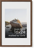 HAUS AND HUES 16x24 Picture Frame with Real Glass & Walnut American Oak Matted to 12x16 - Oak 16x24 Wood Frame - Includes Vertical & Horizontal Hang - Ideal for Home, Room, Office (16x24 in, Walnut)