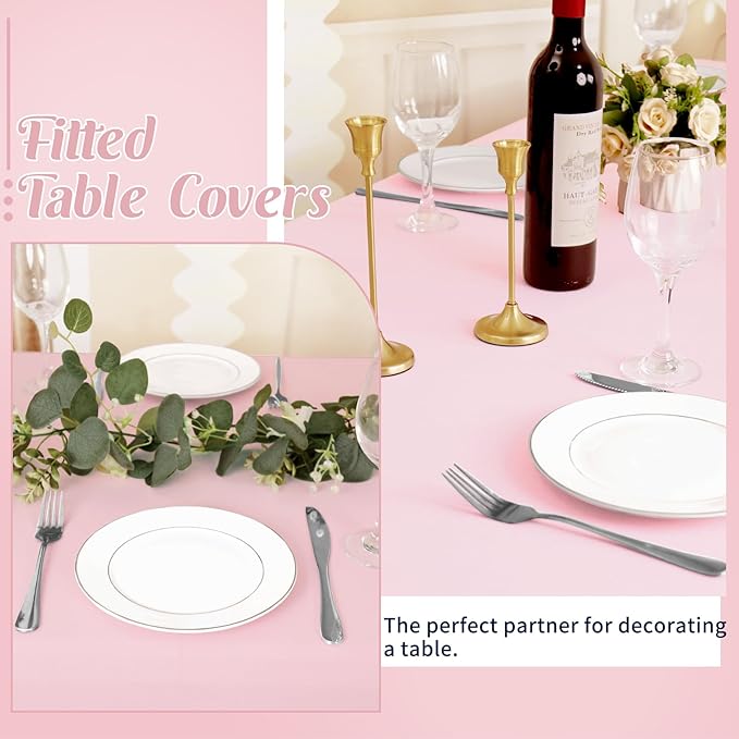 HAISIWLKJ 3 Pack Table Cloth 8ft Pink Tablecloths for Rectangle Folding Table Spandex Fitted Stretch Cover Wrinkle Resistant Washable Protector for Party, Wedding, Banquet, Festival.