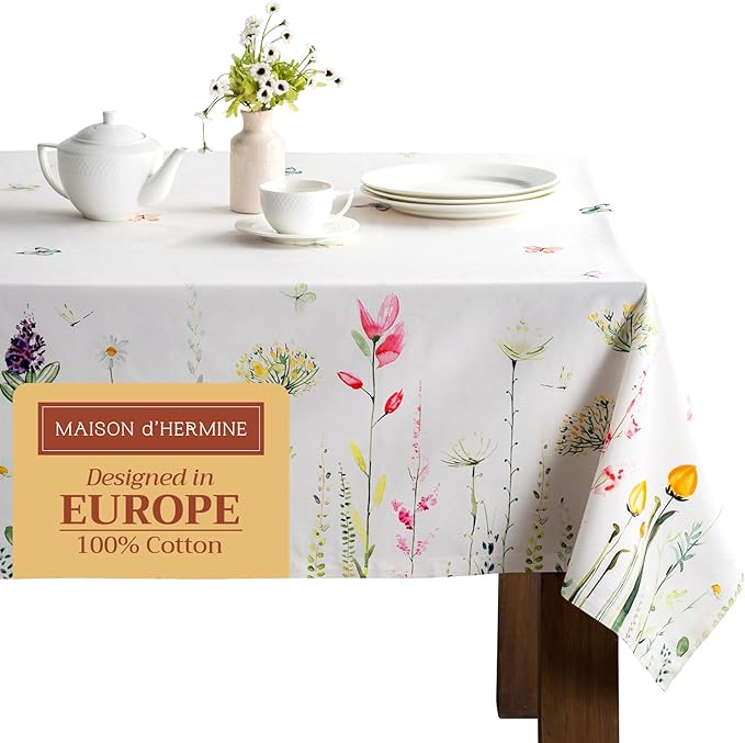 Maison d' Hermine Table Cloth Rectangle Table 100% Cotton 60 x 90 Inches Tablecloth Reusable Decorative for Dining Room Farmhouse Home Valentines Day Decorations Spring Summer - Botanical Fresh