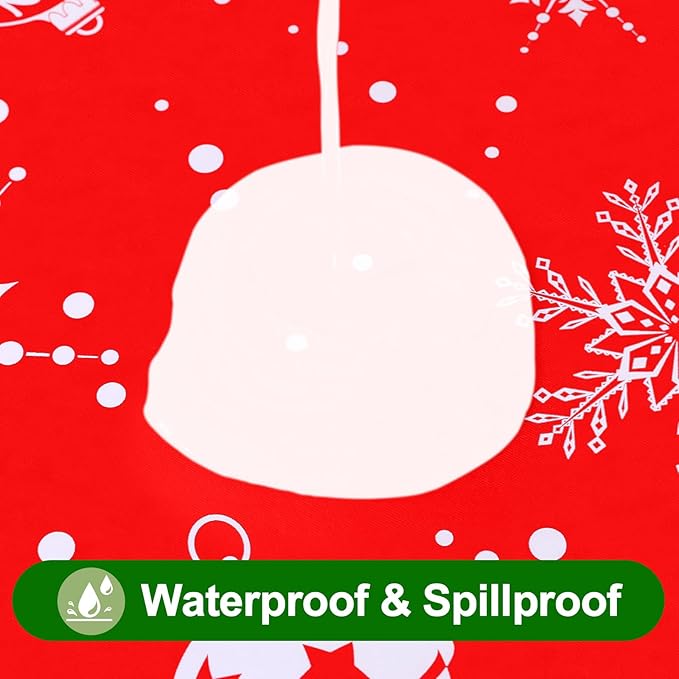 Smiry Plastic Christmas Tablecloth, Snowflake Wipeable Flannel Backed Vinyl Tablecloth, Waterproof Elastic Fitted Table Cover for Christmas Dinner, and New Year Celebration (White & Red, 30x48 Inches)