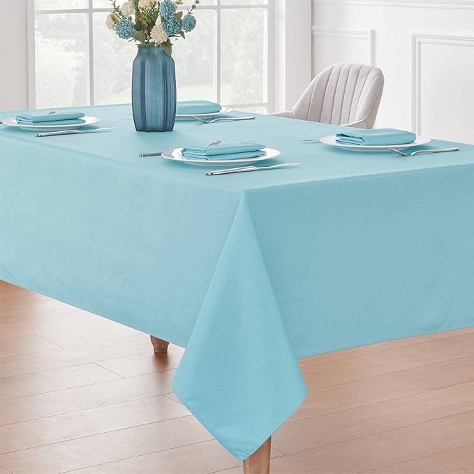 Rectangle Tablecloth Waterproof 60x84 inch Linen Textured Table Cloth Stain and Wrinkle Resistant Washable, Decorative Fabric Table Cover for Dining, Party and Camping, Aqua
