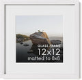 HAUS AND HUES 12x12 Picture Frame with Real Glass & White American Oak Matted to 8x8 - Oak 12x12 Frame With Mat - Includes Vertical & Horizontal Hang - Ideal for Home, Room, Office (12x12 in, White)