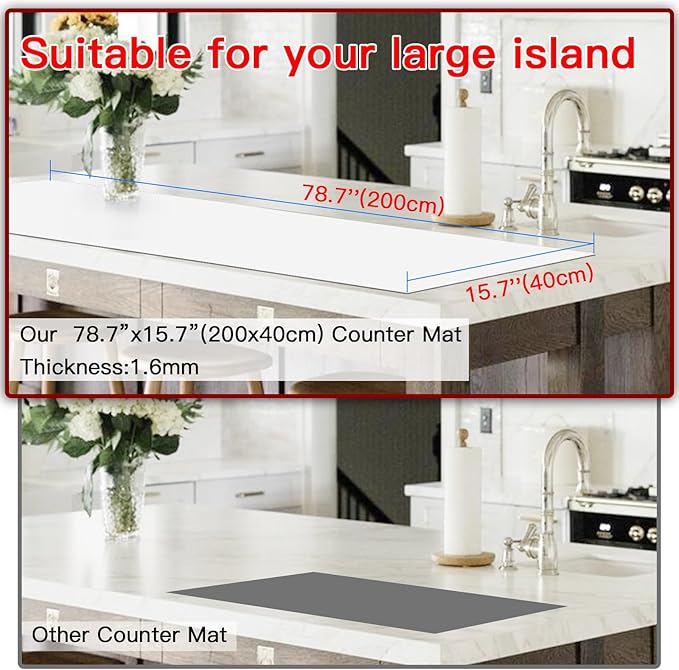 Large Silicone Mats, 78.7”x15.7”(200cmx40cm) Extra Large Silicone Heat Resistant Mats, Countertop Protector, Nonstick Waterproof Mat for Kitchen, Shipped Rolled Up Kitchen Counter Mat, Semitransparent