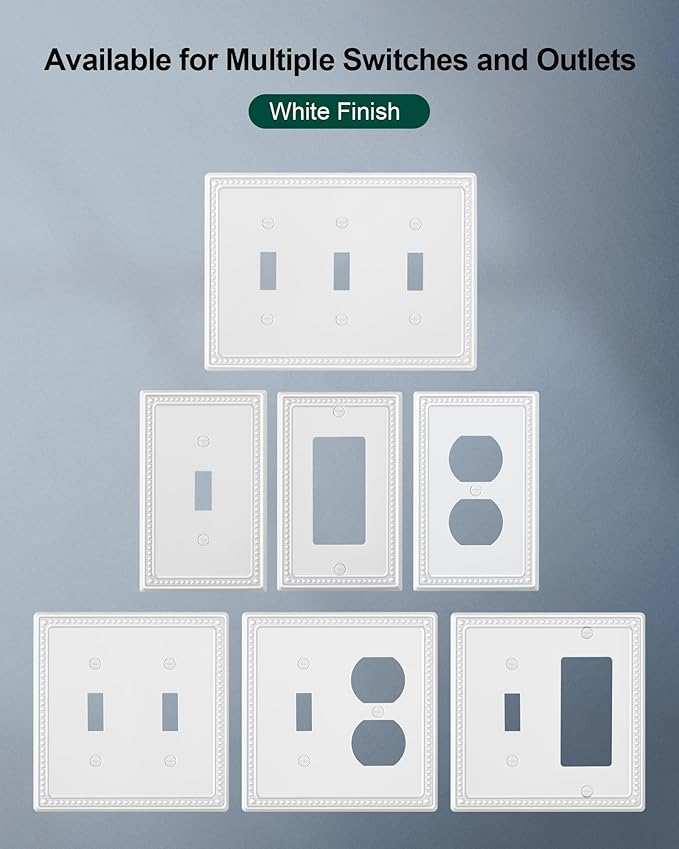 4-Pack Decorator Outlet Cover Plate, Decorative Switch Plates and Outlet Covers, Pure White Metal Wall Plates for Electrical Outlets, Receptacle, GFCI Outlet, Dimmer Switch