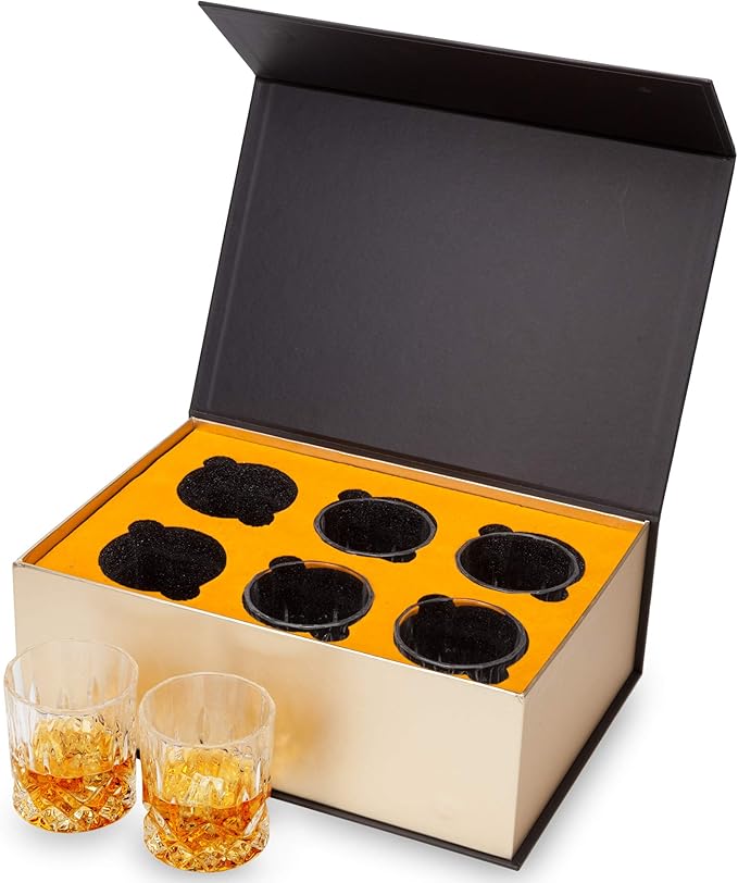 KANARS Whiskey Glasses Set of 6 with Elegant Gift Box,10 Oz Premium Old Fashioned Crystal Glass Tumbler for Liquor, Scotch, Cocktail or Bourbon Drinking, Gifts for Birthday Thanksgiving Christmas