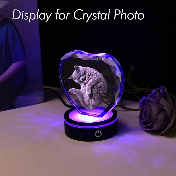 IFOLAINA LED Light Base Lighted Display Stand for Crystal 3D Photo Glass Art Tumbler RGB Multicolor Lighting Round Black Pedestal - Flat