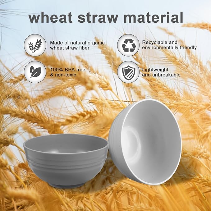 12 Pcs Unbreakable Cereal Bowls Set, 26 Oz Wheat Straw Bowls Set, Microwave & Dishwasher Safe Bowls for Kitchen, Reusable Plastic Bowls for Soup, Salad and Snack, BPA Free, Multicolor
