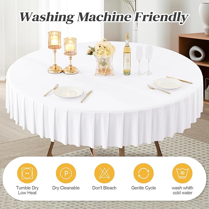 8 Pack White Spandex Round Tablecloths for 60 inch Tables, Stretchy Fitted 5FT Round Table Cloths,Wrinkle Free Table Cover with Skirt for Wedding Party Dining Banquet