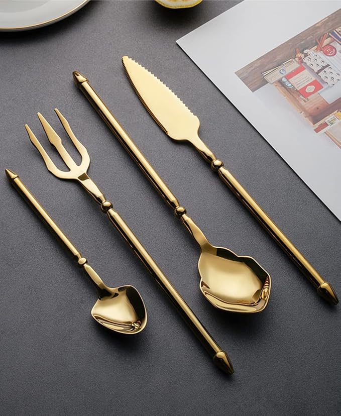 Gold Silverware Set for 16 Durable 18/10 Stainless Steel Flatware Set Creative Styles 64 Piece Modern Cutlery Tableware Utensils Set for Home Kitchen Wedding Restaurant Knives forks and Spoons