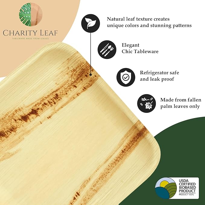 Charity Leaf Disposable Palm Leaf 8" Heart Plates (25 pieces) Bamboo Like Serving Platters, Disposable Boards, Eco-Friendly Dinnerware For Weddings, Catering, Events