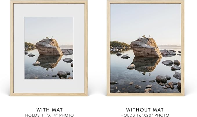 HAUS AND HUES 16x20 Picture Frame with Real Glass and Natural American Oak Matted to 11x14 - Oak 16x20 Wood Frame - Includes Vertical & Horizontal Hang - Ideal for Home, Office (16x20 in, Natural)