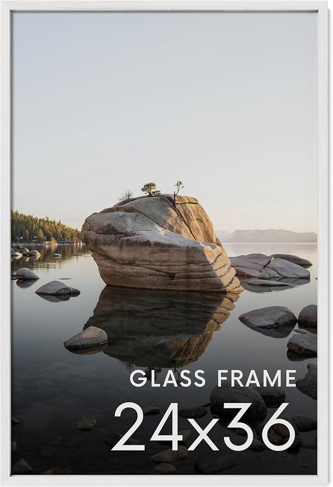 HAUS AND HUES 24x36 Picture Frame with Real Glass & White American Oak - Includes Vertical Horizontal Hanging Hardware - Ideal for Home, Room, Office (24x36 in, White)