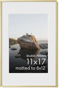 HAUS AND HUES 11x17 Picture Frame with Real Glass & Gold Premium-Grade Metal Matted to 8x12 - Aluminum 11x17 Picture Frame - Includes Hanging Kit - Ideal for Home, Office (11x17 in, Gold)