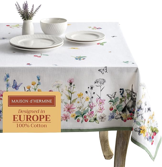 Maison d' Hermine Table Cloth Rectangle Table 100% Cotton 70 x 140 Inches Tablecloth Reusable Decorative for Dining Room Farmhouse Home Valentines Day Decorations Spring Summer - Printemps