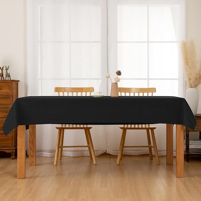 Hiasan Faux Linen Rectangle Tablecloth - Wrinkle and Stain Resistant Washable Table Cloth for Kitchen Dining Room Holiday Table Cover for Party Dinner, Black, 60 x 120 Inch