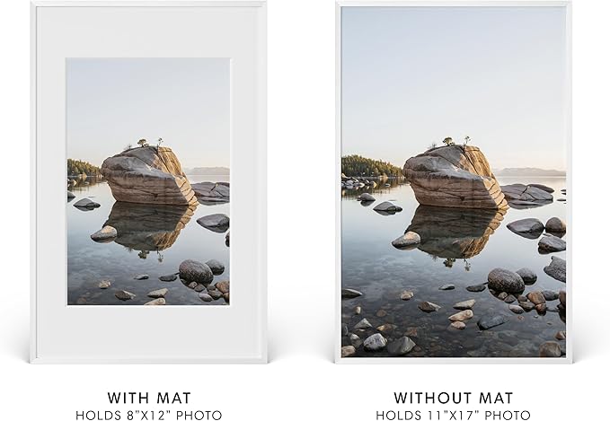 HAUS AND HUES 11x17 Picture Frame with Real Glass & White Premium-Grade Metal Matted to 8x12 - Aluminum 17 by 11 frame - Includes Hanging Kit - Ideal for Home, Office (11x17 in, White)