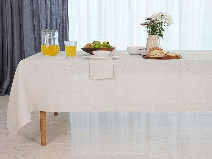 D'Moksha Homes Linen Tablecloth 60 x 90 Inch - 100% Pure Linen Light Natural Tablecloth for Rectangle Tables - Machine Washable Table Cloth for Valentines, Spring, Easter