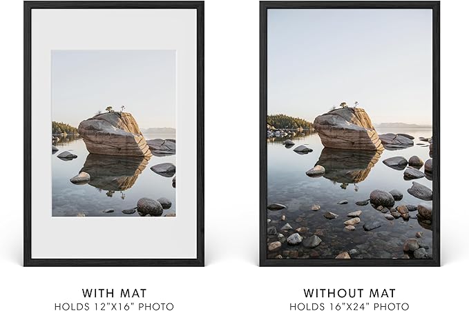 HAUS AND HUES 16x24 Picture Frame with Real Glass and Black American Oak Matted to 12x16 - Oak Frame - Includes Vertical & Horizontal Hang - Ideal for Home, Room, Office (16x24 in)