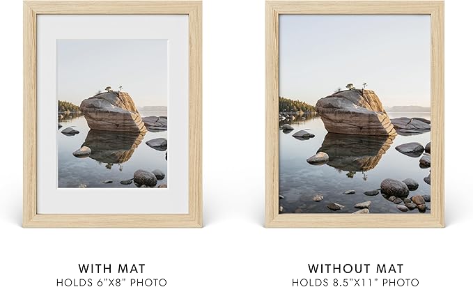 HAUS AND HUES 8.5x11 Picture Frame with Real Glass & American Oak Matted to 6x8-8.5 by 11 Picture Frame Wood - Includes Vertical & Horizontal Hang - Ideal for Home, Office (8.5x11 in, Natural)