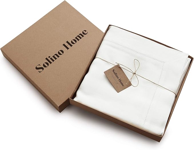 Solino Home Linen Tablecloth 60 x 108 Inch - Classic Hemstitch 100% Pure Linen White Table Cloth for Rectangle Tables - Machine Washable Tablecloth for Winter, Valentines, Spring, Easter